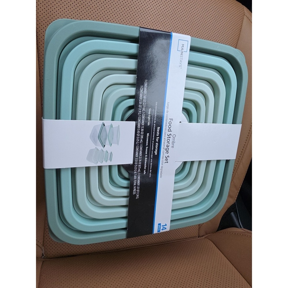 Mainstays 14 Piece Teal Plastic Food Storage Set, Green Ombre, Ideal Use for Mea